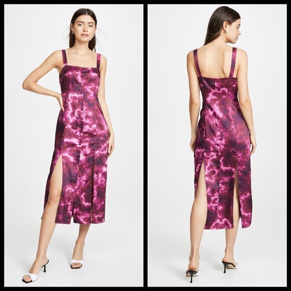 💕CINQ A SEPT💕 Tie Dye Alexa Satin Midi Dress - Picture 2 of 16